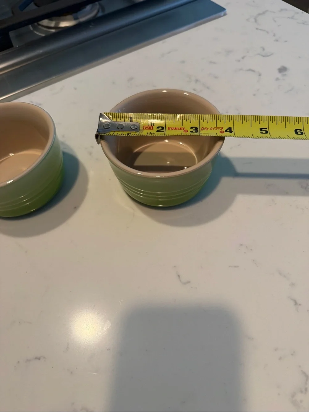 Le Creuset Green Stoneware Ramekins Set of 2 4” Mini Bowls